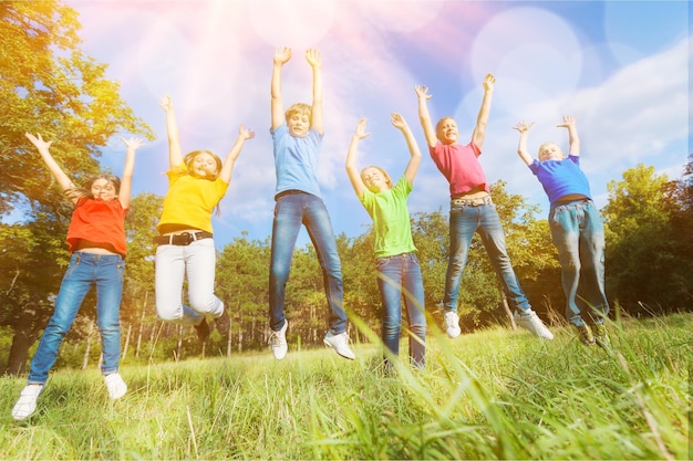 Portrait of Children Jumping