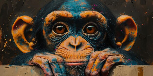 Portrait of a chimpanzee monkey digital illustration in watercolor style