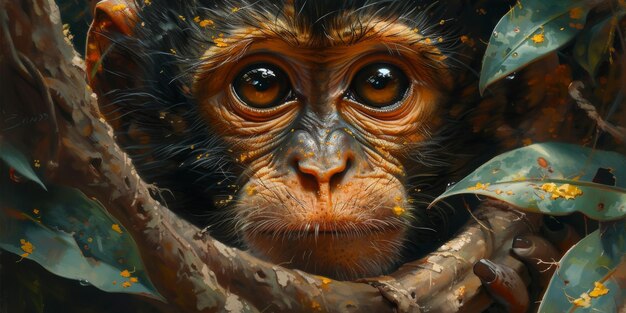 Portrait of a chimpanzee monkey digital illustration in watercolor style