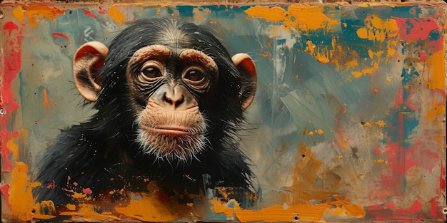 Foto ritratto di una scimmia scimpanzé illustrazione digitale in stile acquerello