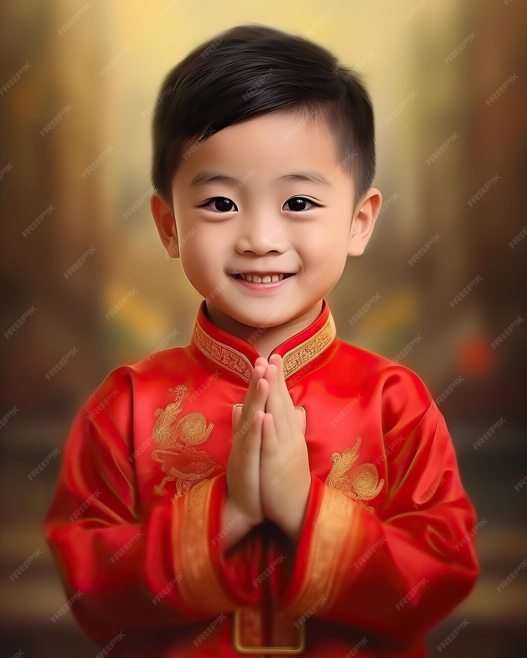 Premium Photo | Portrait of Chinese kid boy with congratulation gesture