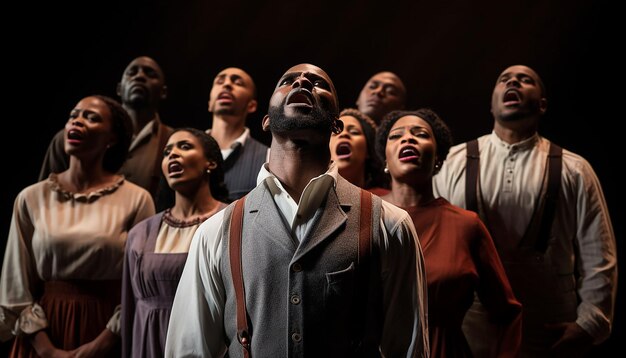 Photo portrait of a choir singing hymns or songs associated with the civil rights movement