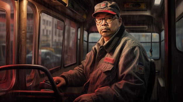 A portrait of a city bus driver