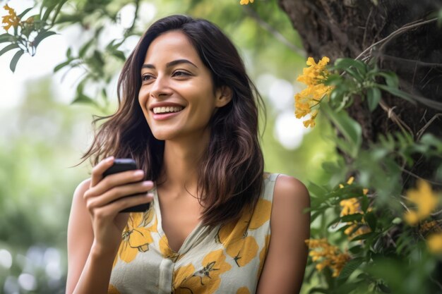 Portrait of a CIty Woman Smiling with Her Smartphone