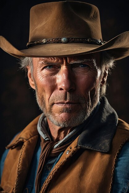 Photo portrait of clint eastwood charismatic cowboy according to studio light