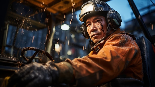 Portrait of a coal miner hard at work in a mine