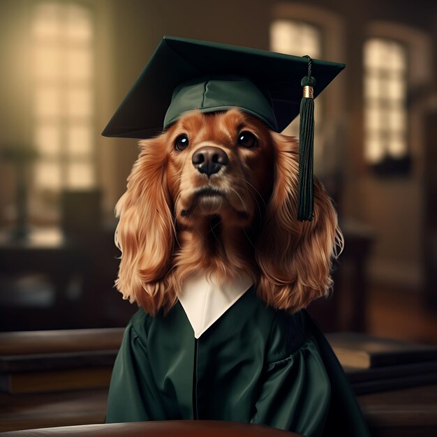 Labradoodle Dog With Graduation Hat And Yellow Tassel In Front Of Eyes  Stock Photo - Download Image Now - iStock