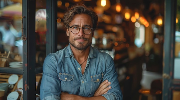 Portrait of a coffee shop owner on a blurred background small business concept