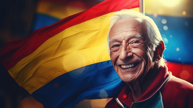 Portrait Colombia senior man with national flag