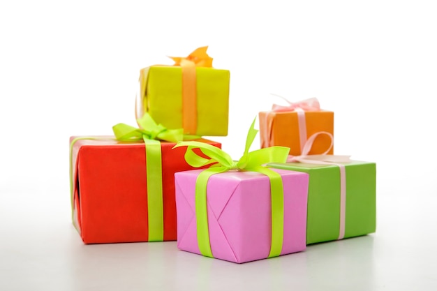 Portrait of colorful gift box with ribbon