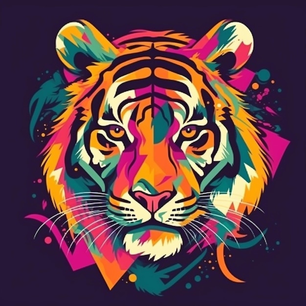 portrait of an colorful tiger illustration design