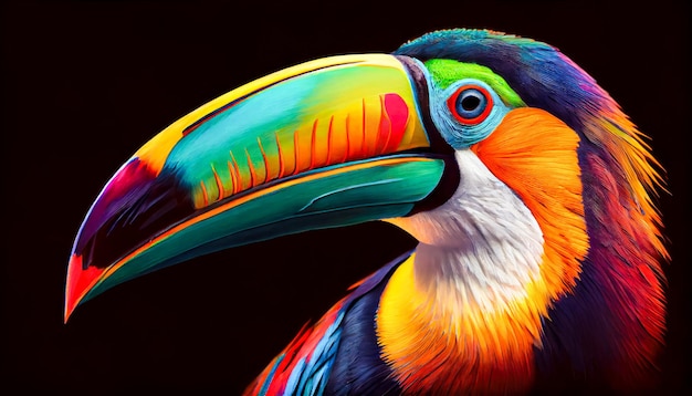 Photo portrait of a colorful tropical toucan generative ai