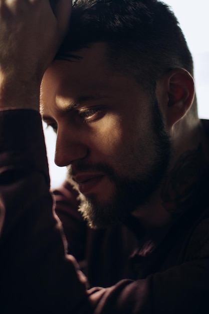 Portrait of conceived young man depressed