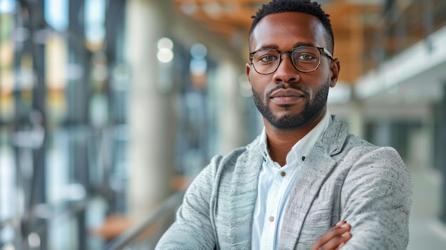 Portrait of a confident african american businessman standing with arms crossed