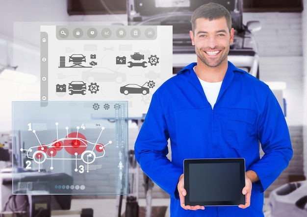 Portrait of a confident automobile mechanic holding digital tablet