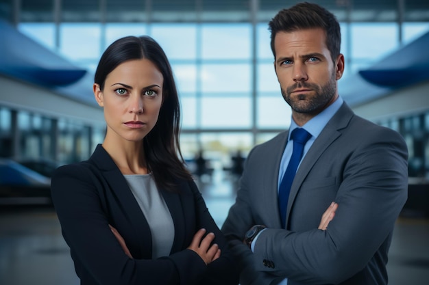 Portrait of a confident businessman and business woman in airport