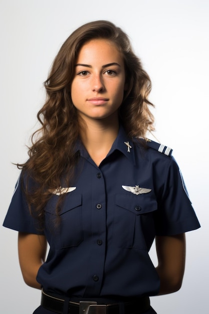 Foto ritratto di una donna pilota sicura in uniforme