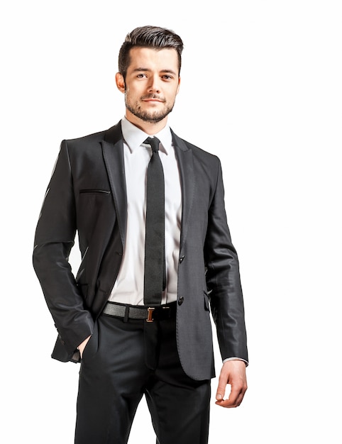 Portrait Of Confident Handsome Man In Black Suit With Bowtie