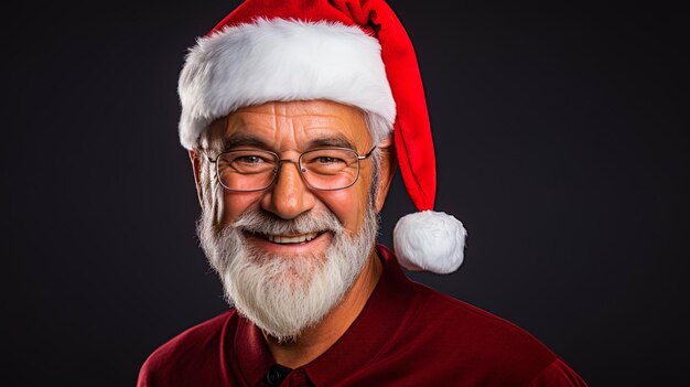 A portrait of a confident man with a Christmas hat