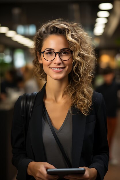 Photo portrait of a confident woman in businesswoman smiling