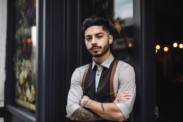 Portrait of a confident young business owner standing outside his shop created with generative ai