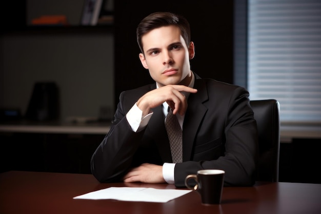 Portrait of a confident young businessman working at his desk created with generative ai