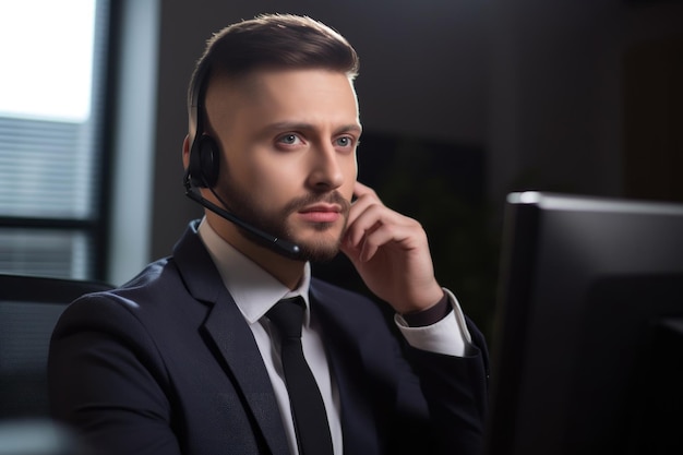 Portrait of a confident young call centre agent working in an office created with generative ai