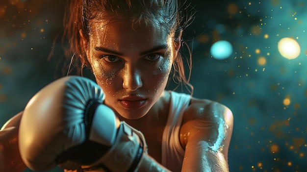 Portrait of a confident young female boxer with a determined expression on her face