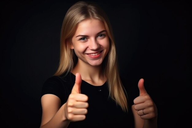 Portrait of a confident young woman giving the thumbs up created with generative ai