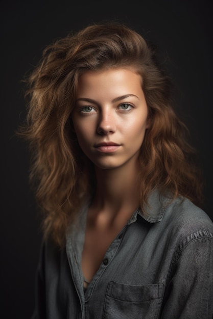 Portrait of a confident young woman posing against a grey background created with generative ai