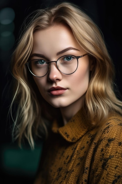 Photo portrait of a confident young woman wearing glasses created with generative ai