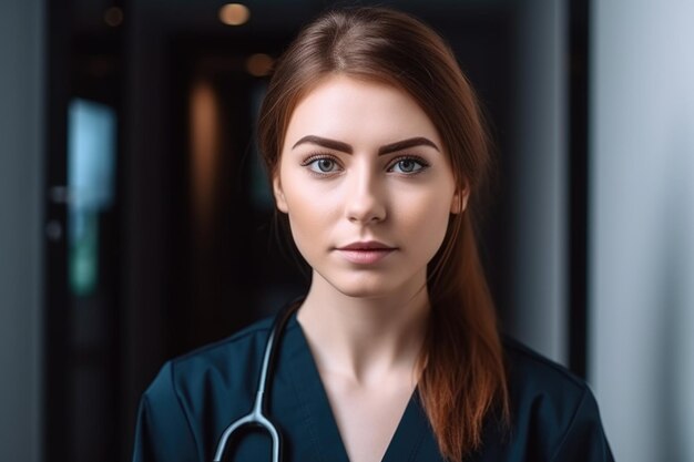 Portrait of a confident young woman working in a clinic created with generative ai