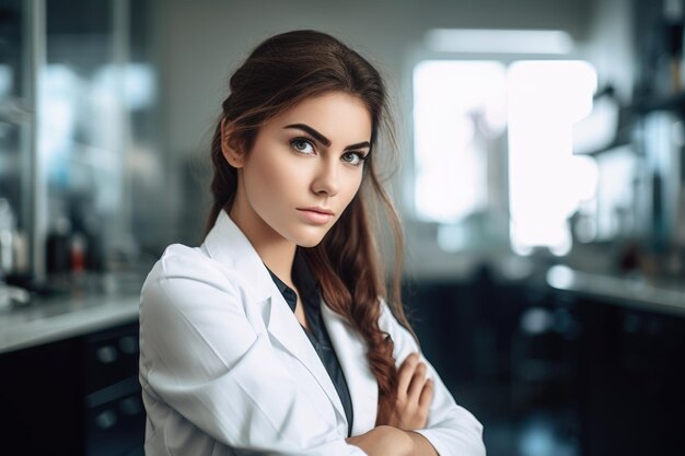 Portrait of a confident young woman working in a research lab