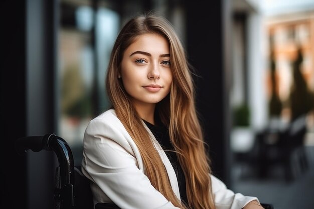 Portrait of a confident young woman working in a wheelchair created with generative ai