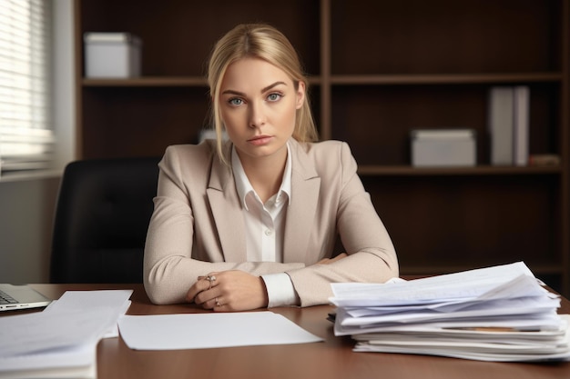 Portrait of a confident young woman working with paperwork at her desk created with generative ai