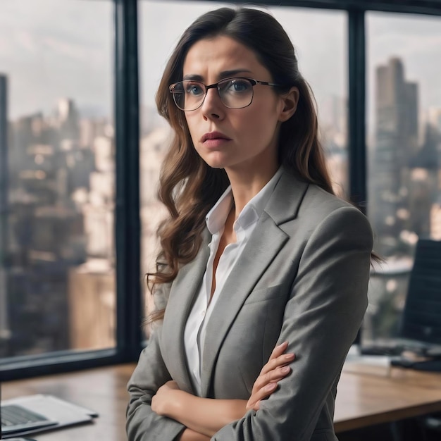 Portrait of confused businesswoman staring puzzled and frustrated cant understand smth standing in s