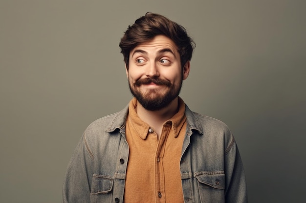 Portrait of a confused young man over solid background