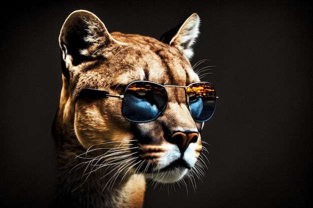 Premium Photo | Portrait of cougar with sunglasses on a dark background ...