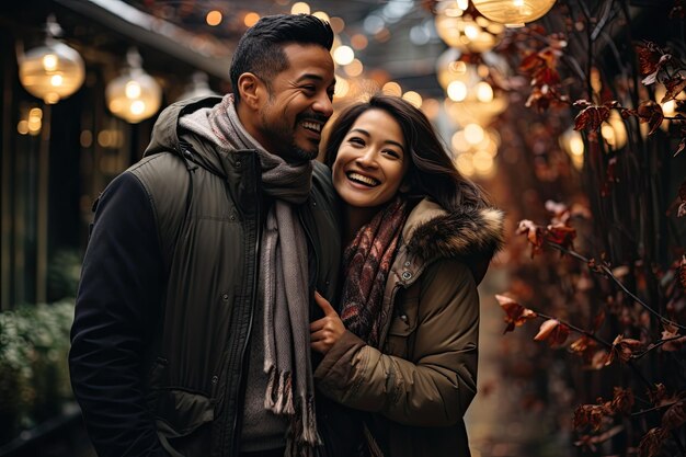 Photo portrait of a couple in the christmas night