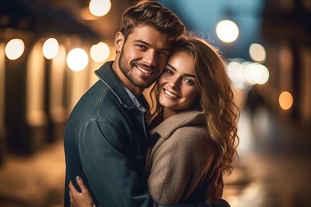 Portrait of a couple man and woman hugging while smiling