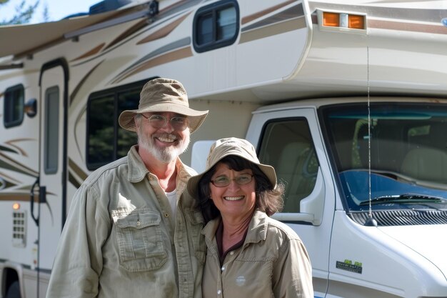 Photo portrait of couple with their motorhome