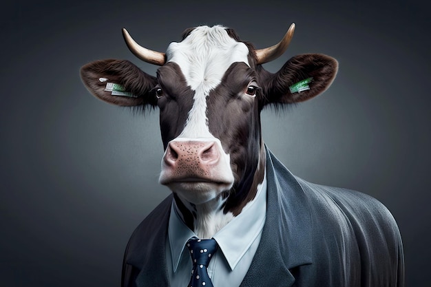 Portrait of cow in an expensive business suit generative ai