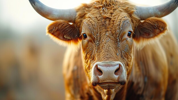 Portrait of a cow in the field closeup