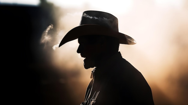 Portrait of a cowboy at sunset in the american west illustration ai generative