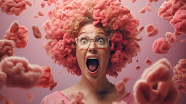 Photo portrait of a crazy woman screaming