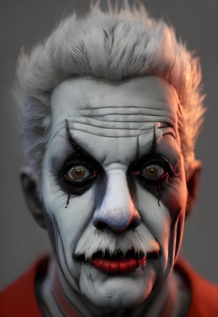 Портрет жуткого клоуна с капающей кровью на лицо.