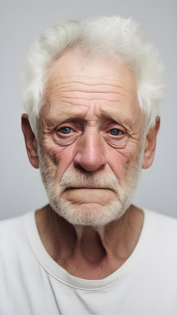 인공지능이 생성한 텍스트 공간과 함께  바탕에 울고 있는 노인 백인 남성의 초상화