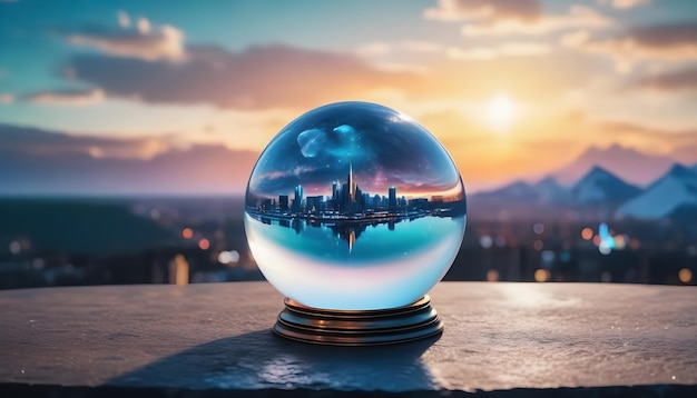 A portrait crystal ball with futuristic background