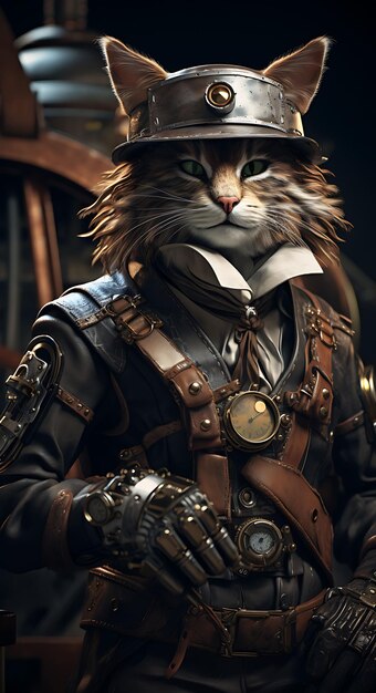 Portrait of Curious Cat Toyger Pirate Inventor Costume Goggles Tool B Animal Arts Collections