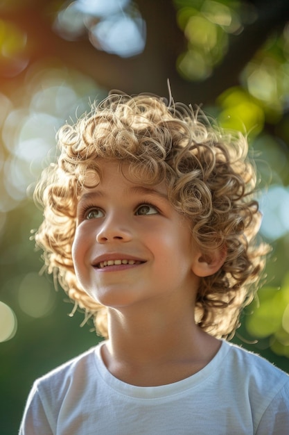 portrait of a curlyhaired child boy closeup Generative AI